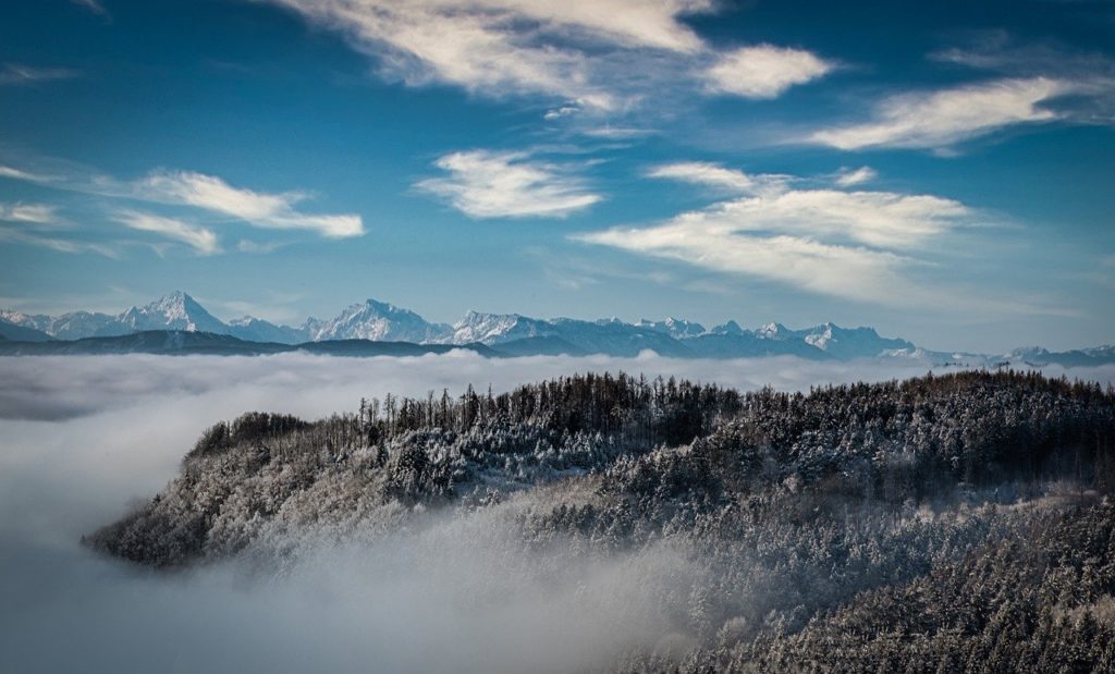 mountains, clouds, peak